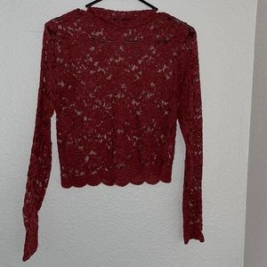 Rose mesh pattern Long sleeve crop top